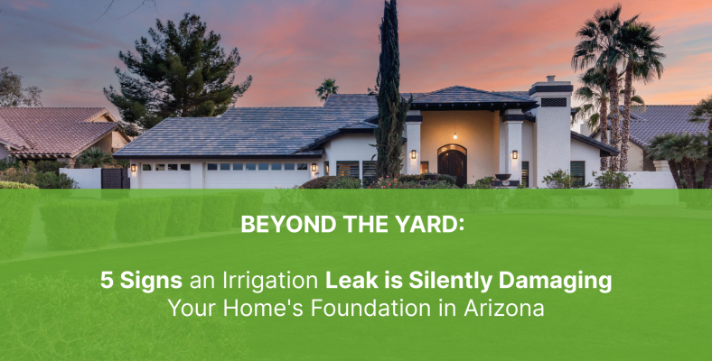 Arizona home foundation damage from irrigation leak with standing water near exterior wall